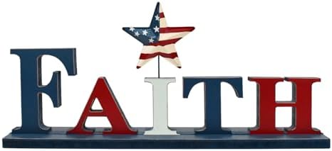 Veclotch Patriotic FAITH Wood Block Sign for 4th of July