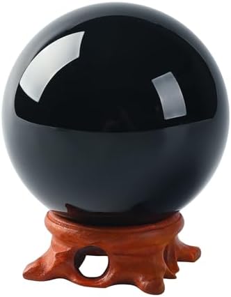 Modaier Black Obsidian Crystal Ball 80mm with Rose Wooden Stand and Gift Box