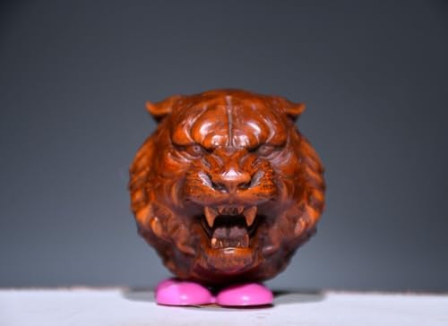 Handmade Boxwood Tiger Head Zodiac Statue for Home Decor
