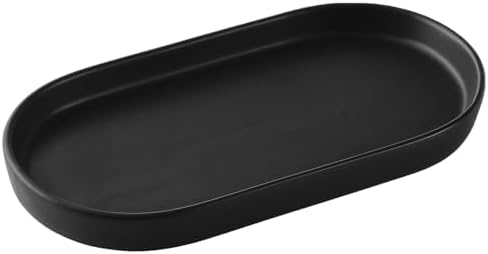 Matte Black Ceramic Soap Dispenser Tray - 8 Inch Vanity Organizer