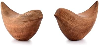 NIRMAN Acacia Wood Bird Statues Set of 2 1