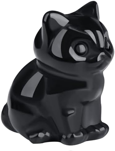 QINJIEJIE Black Obsidian Cat Healing Statue