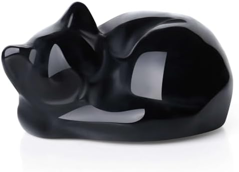 LAIDANLA Black Obsidian Sleeping Cat Statue Decor 1