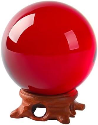 Modaier 100mm Red Crystal Ball with Rose Stand and Gift Box