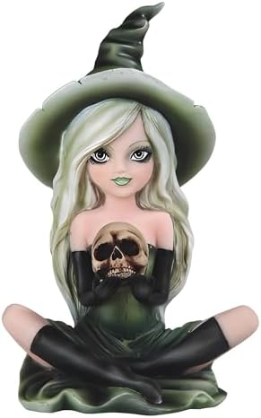 ICE ARMOR Green Witch Girl with Skull Statue Figurine