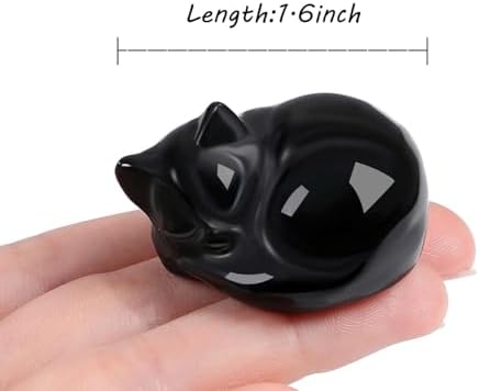 LAIDANLA Black Obsidian Sleeping Cat Statue Decor 1