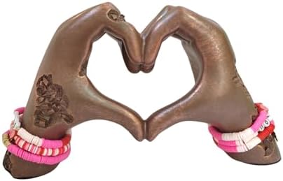 Heart-Shaped Hands Sculpture with Bracelets Brown Resin Love Statue for Home Decor