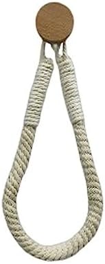 Cotton Rope Towel Holder Wall Mounted Retro Design with Wooden Hook