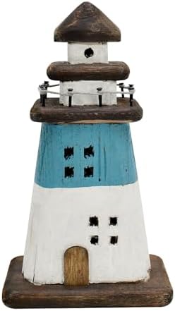 Wooden Lighthouse Decor Blue Nautical Centerpiece 1