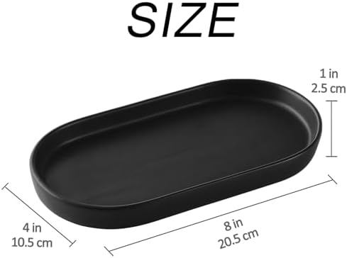 Matte Black Ceramic Soap Dispenser Tray - 8 Inch Vanity Organizer