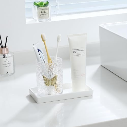 Luxspire White Ceramic Vanity Tray for Bathroom and Kitchen