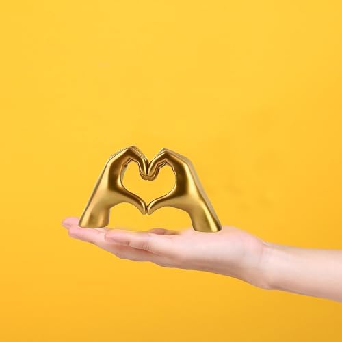Small Heart Hands Statue in Gold - Cute Love Decor for Home and Office
