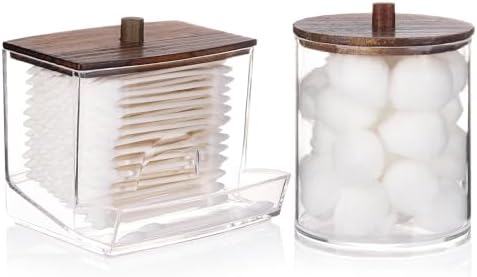 Tbestmax Qtips Dispenser 10oz - 12oz Cotton Ball Holder with Wood Lid