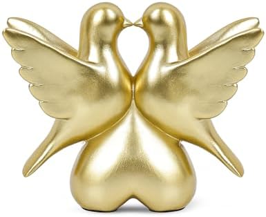 Gold Kissing Doves Figurines Home Decor Statues