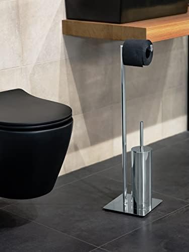 WENKO Free Standing Toilet Brush Holder Steel Silver 20x20x715cm