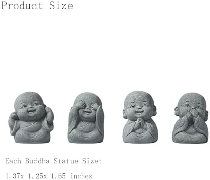 Laughing Buddha Statue Decor 4Pcs Small Zen Monk Sandstone Buddha Sculpture for Wealth Good Luck Feng Shui Decor
