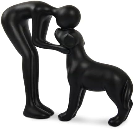 Dog Sculpture Home Decor Cute Man and Dog Statue Black