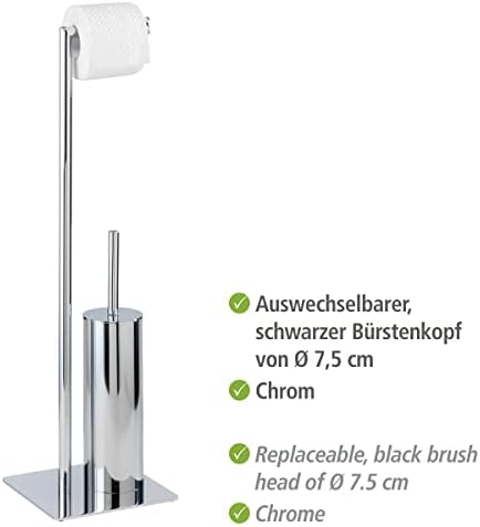 WENKO Free Standing Toilet Brush Holder Steel Silver 20x20x715cm