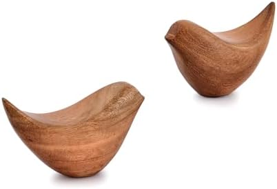 NIRMAN Acacia Wood Bird Statues Set of 2 1