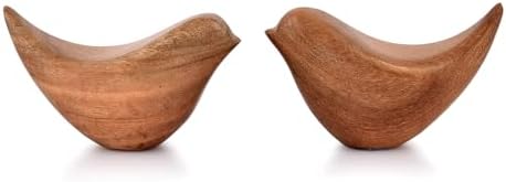 NIRMAN Acacia Wood Bird Statues Set of 2 1