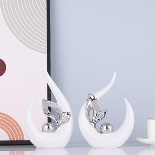 XMGZQ White and Silver Ceramic Statues for Modern Home Decor