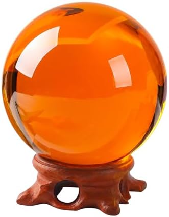 Modaier Small Amber Crystal Ball 60mm with Rose Stand and Gift Box