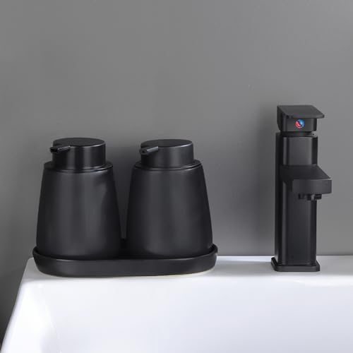 Matte Black Ceramic Soap Dispenser Tray - 8 Inch Vanity Organizer