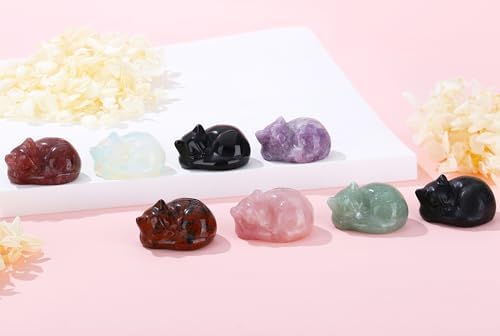 YATOJUZI 2 Inch Sleeping Cat Crystal Statue Decor