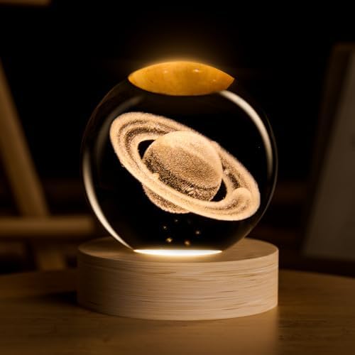 Moon Crystal Ball with LED Light and Wooden Base