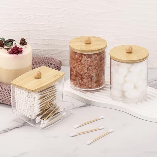 Tbestmax 4 Pack Qtips Dispenser with Bamboo Lids