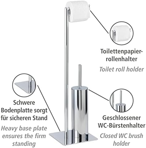 WENKO Free Standing Toilet Brush Holder Steel Silver 20x20x715cm