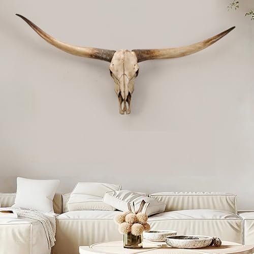 TKKUPLG 70in Cow Skull Wall Decor - Resin Art for Rustic Style