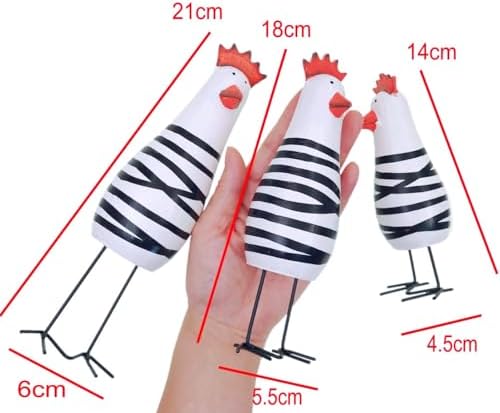 JZK 3 Wooden Chicken Ornament Set for Home Office Decor