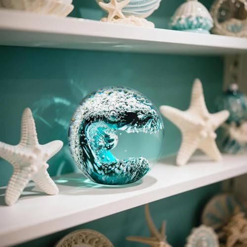 YWHL Hand Blown Crystal Wave Ball Decor