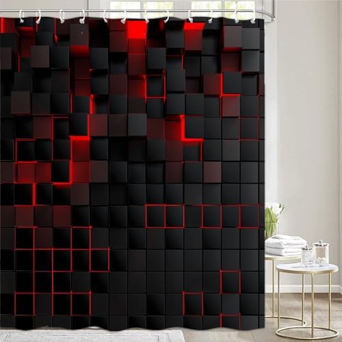 iTapnoom 72x72 Shower Curtain with 12 Hooks 3D Black Brick Design