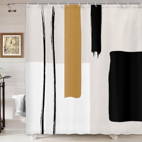 DYNH Abstract Modern Black and White Shower Curtain Set 1