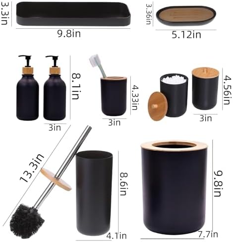 Matte Black 9PCS Bathroom Accessories Set with Trash Can and Toothbrush Holder