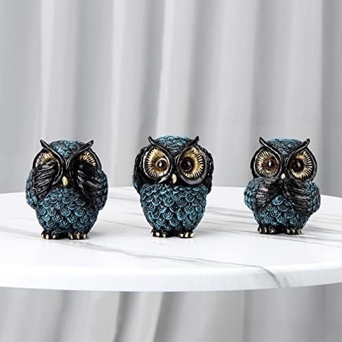3 Wise Owl Statues for Shelf Decor Retro Boho Designs