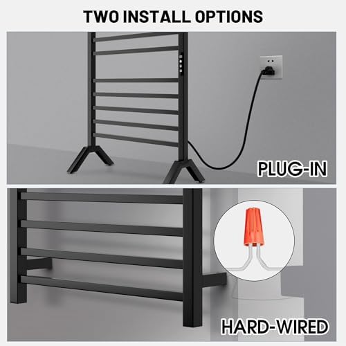 Poloma Wall Mounted Towel Warmer Rack Electric Stainless Steel Matt Black