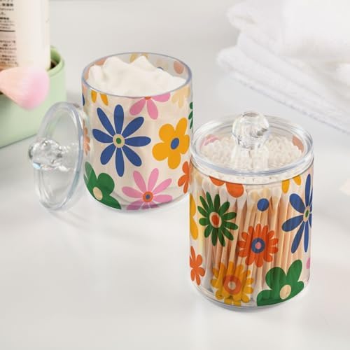 Fustylead 2 Pack Colorful Daisy Flower Dispensers for Cotton Swabs and More