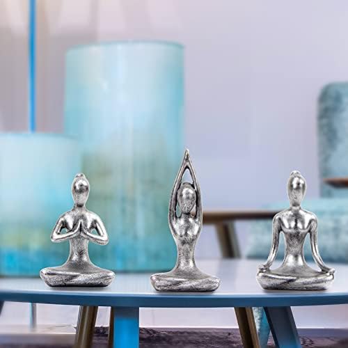 Leekung Yoga Meditation Statue Set of 3 Antique Silver
