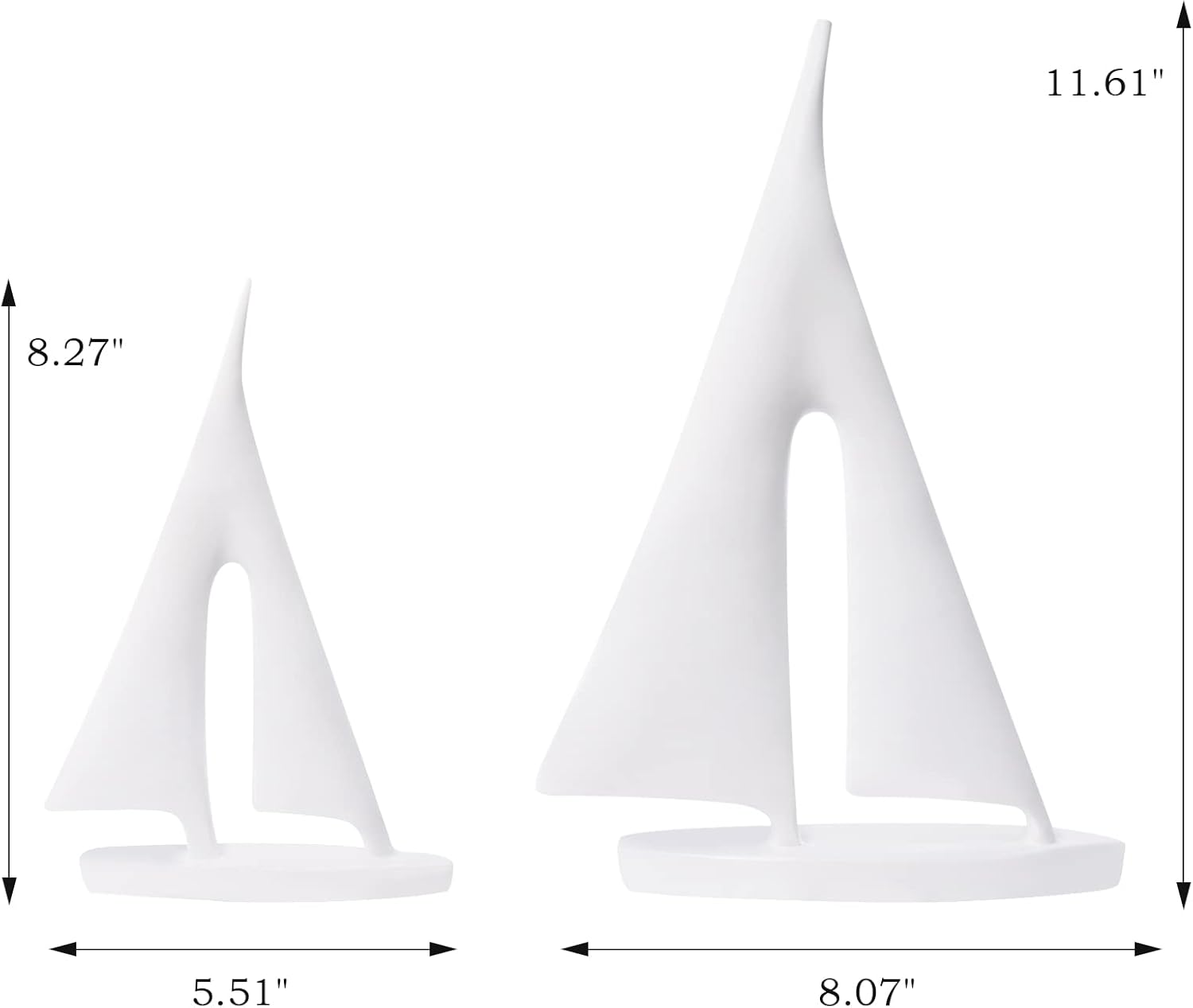 Modern Sailboat Sculpture Decor 2 Pack White