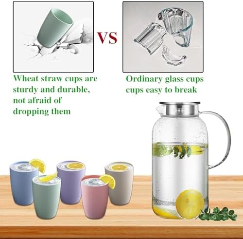 Zgwansui 5-Pack Green Wheat Straw Tumblers 12OZ Reusable Stackable Cups