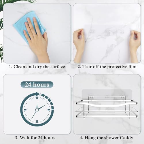 EAGMAK 2 Pack Transparent Shower Caddy Adhesive No Drilling