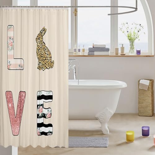 Erosebridal Leopard Rabbit Shower Curtain Set 72x72