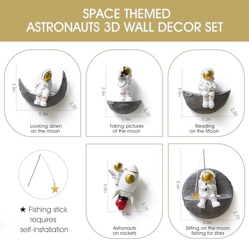 FJS Astronaut Wall Decor Set of 5 3D Space Art
