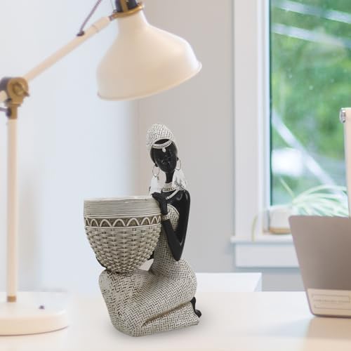 Handmade White Tribal Woman Sculpture with Crystal Earrings