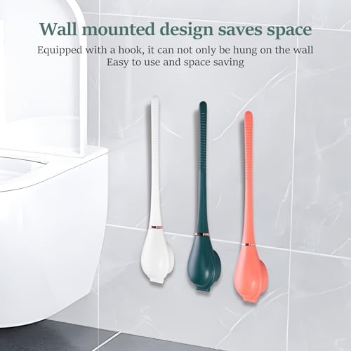 3Pcs ABS Shell Toilet Brush with Wall Mount Holder and Flexible Bristles