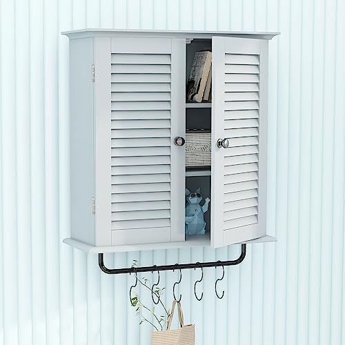 TaoHFE Wall Mounted Medicine Cabinet with Double Shutter Doors and Towel Rack