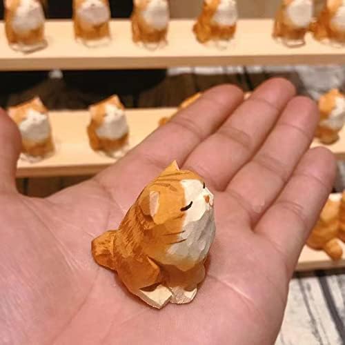 Little Orange Cat Wooden Statue Handmade Sculpture